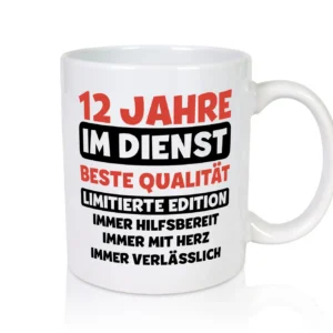 12 Jahre im Dienst | Jubiläum | Arbeit v3 - Tasse Weiß - Kaffeetasse / Geschenk / Familie