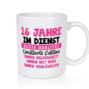 16 Jahre im Dienst | Jubiläum | Arbeit v10 - Tasse Weiß - Kaffeetasse / Geschenk / Familie