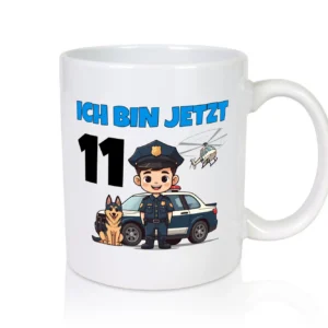 11. Geburtstag | 11 Jahre | Polizei Kind | Polizeiauto - Tasse Weiß - Kaffeetasse / Geschenk / Familie