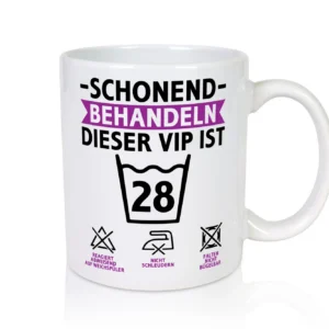 28 Geburtstag | schonend behandeln | 28 Jahre - Tasse Weiß - Kaffeetasse / Geschenk / Familie