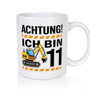 11 Geburtstag Ich bin 11 | Bagger | Bagger Junge - Tasse Weiß - Kaffeetasse / Geschenk / Familie