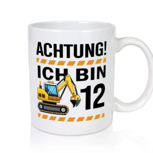 12 Geburtstag Ich bin 12 | Bagger | Bagger Junge - Tasse Weiß - Kaffeetasse / Geschenk / Familie