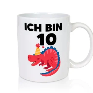 10. Geburtstag | Dino | Dinosaurier | 10 Jahre - Tasse Weiß - Kaffeetasse / Geschenk / Familie