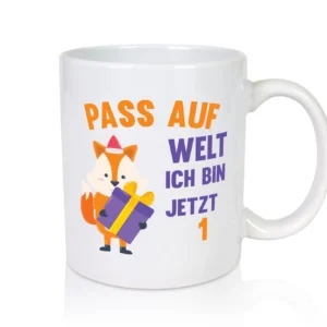 Pass auf Welt ich bin jetzt 1 | Baby | Baby Geburtstag - Tasse Weiß - Kaffeetasse / Geschenk / Familie