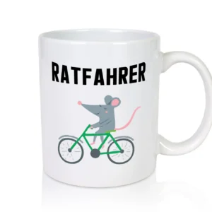 Ratfahrer Motiv | Radfahrer Tasse | Ratte | lustig - Tasse Weiß - Kaffeetasse / Geschenk / Familie