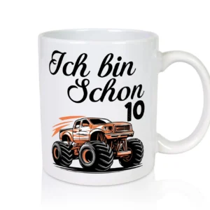 10. Geburtstag | Monster truck | 10 Jahre - Tasse Weiß - Kaffeetasse / Geschenk / Familie