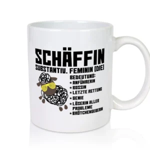 Schäffin | Chefin | Büro| Arbeit | lustiges Schaf mit Tasse - Tasse Weiß - Kaffeetasse / Geschenk / Familie