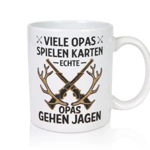 Opas spielen Karten, echte gehen jagen | Gewehr | Geweih - Tasse Weiß - Kaffeetasse / Geschenk / Familie